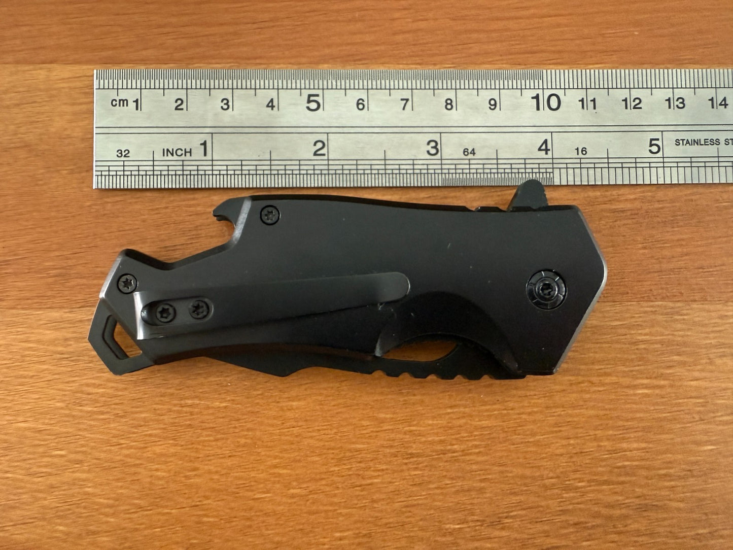 2.8" Stainless Steel Pocket Knife Black Finish Bottle Opener Liner Lock
