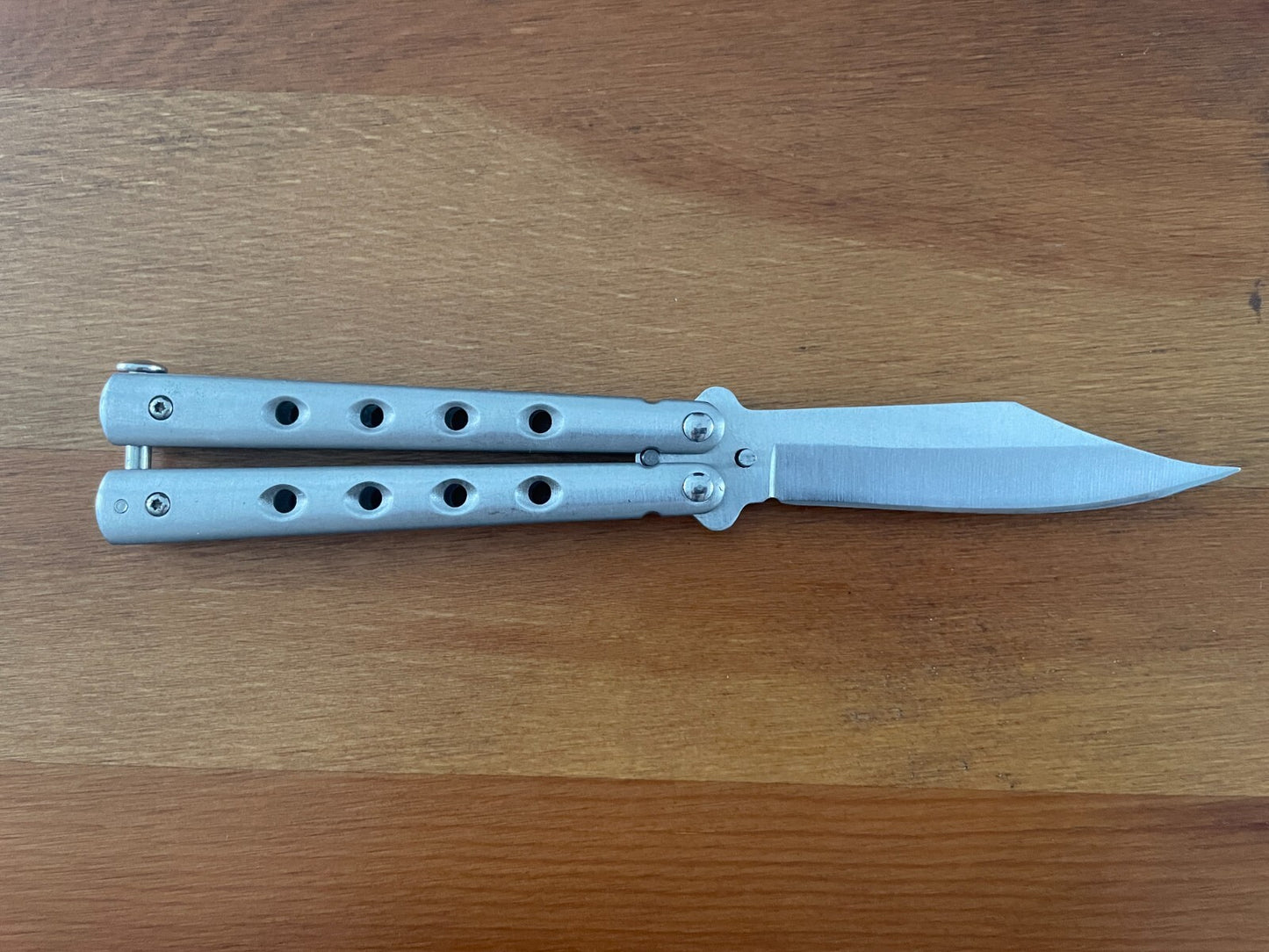 3.5" Stainless Steel Satin Blade Folding Pocket Knife Steel Handle with Holes