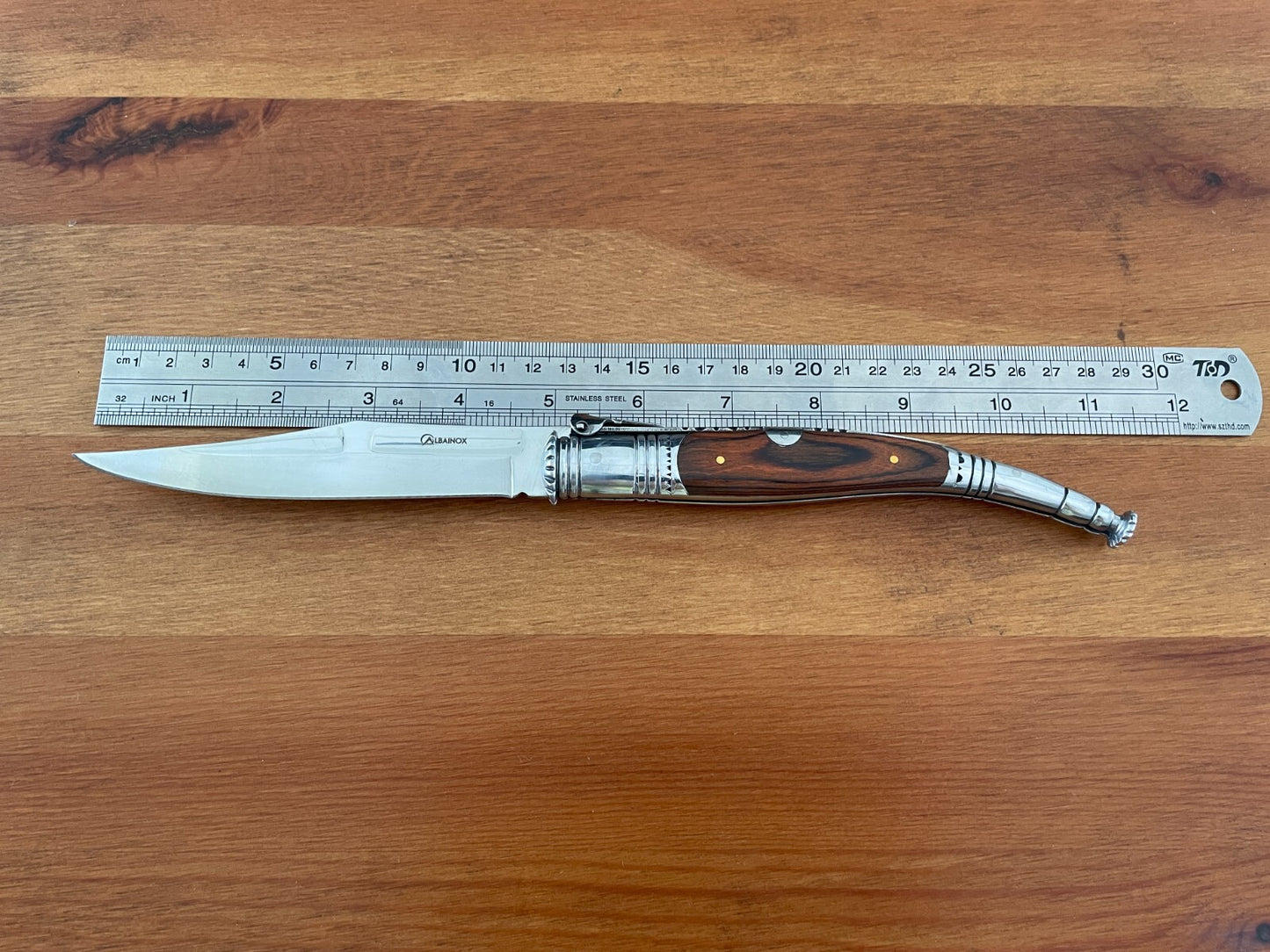 4.9” Spanish Navaja Serrana Folding Pocket Knife Red Stamina Wood Handle