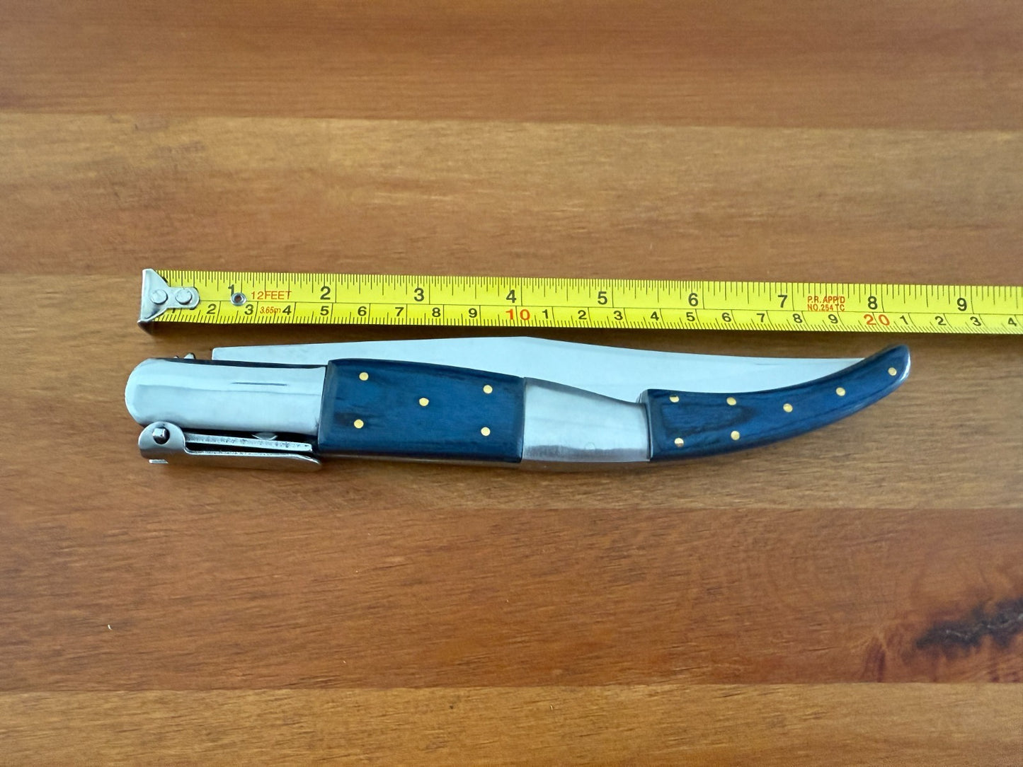 6.5" Long Blade Arabian Style Ratchet Navaja Folding Knife Blue Wood Scales