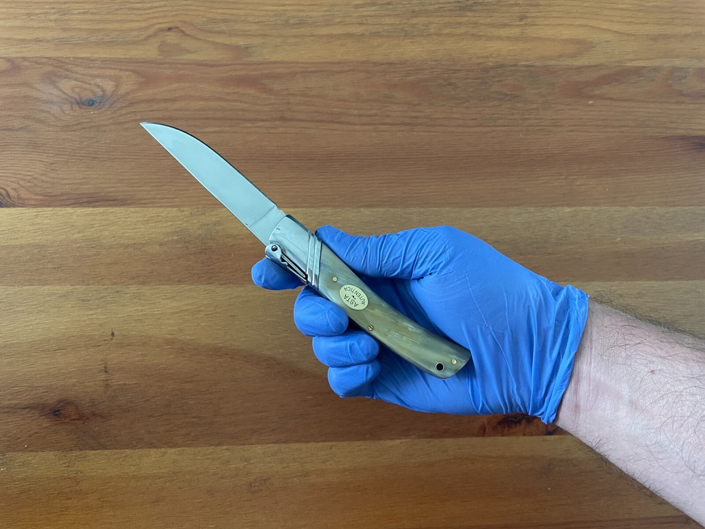 3.54" Spanish Navaja Pocket Knife Bull Horn Scales With Ratchet & Billet Lock
