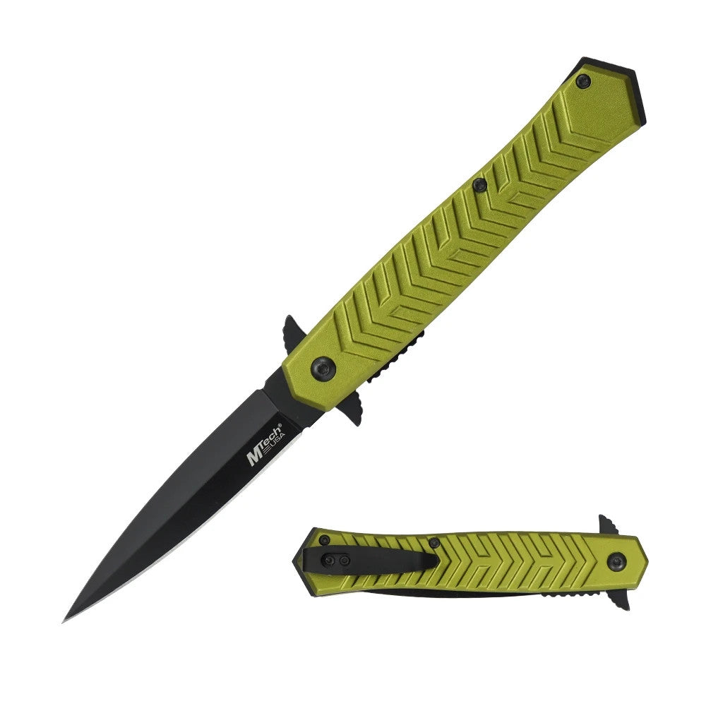 MTech 3.6" Black Oxidized Steel Blade Spring Assisted Knife Aluminum Handle