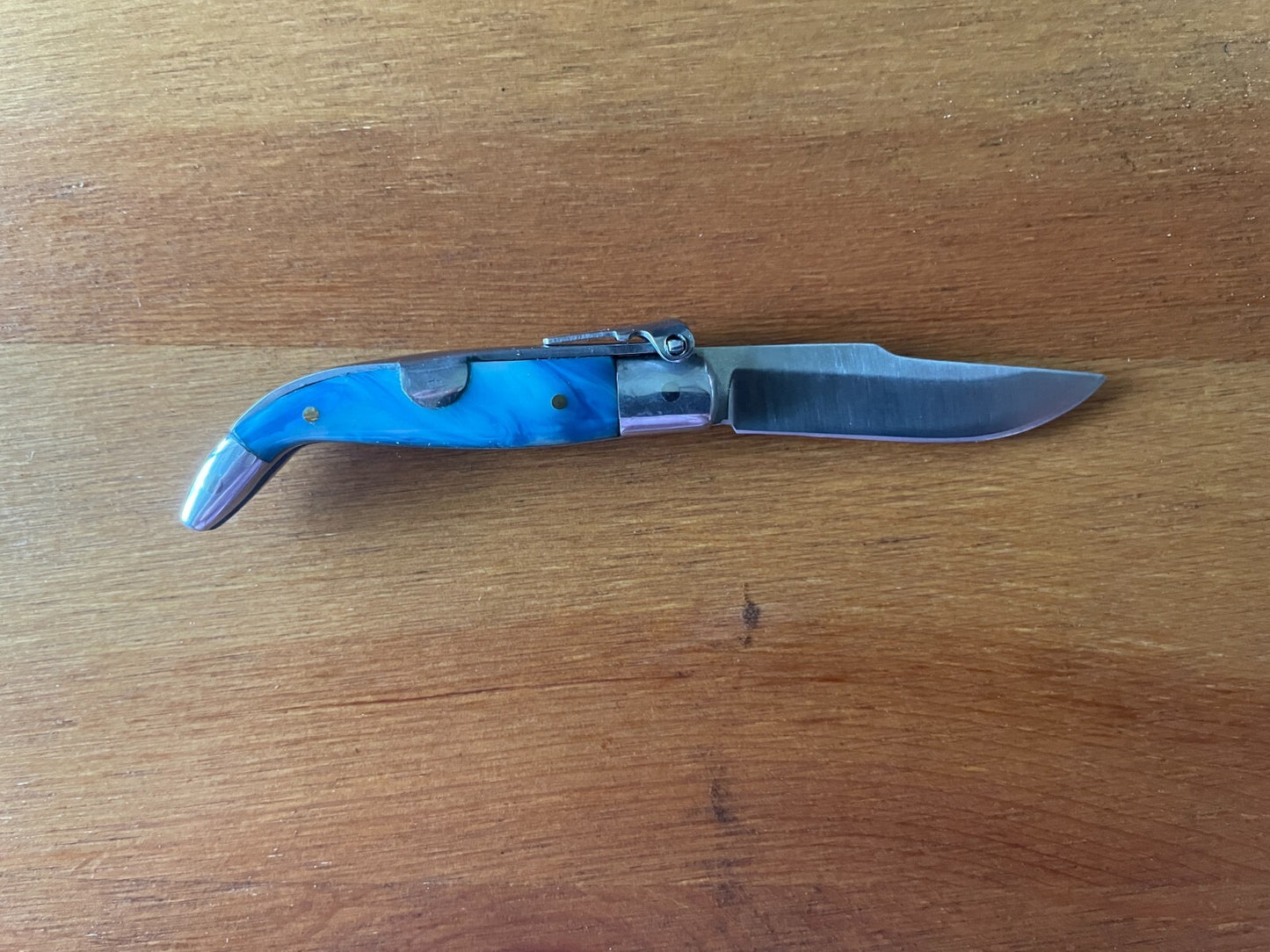 2” Spanish Navaja Teja Albacete Pocket Knife Blue Celluloid Scales From Spain