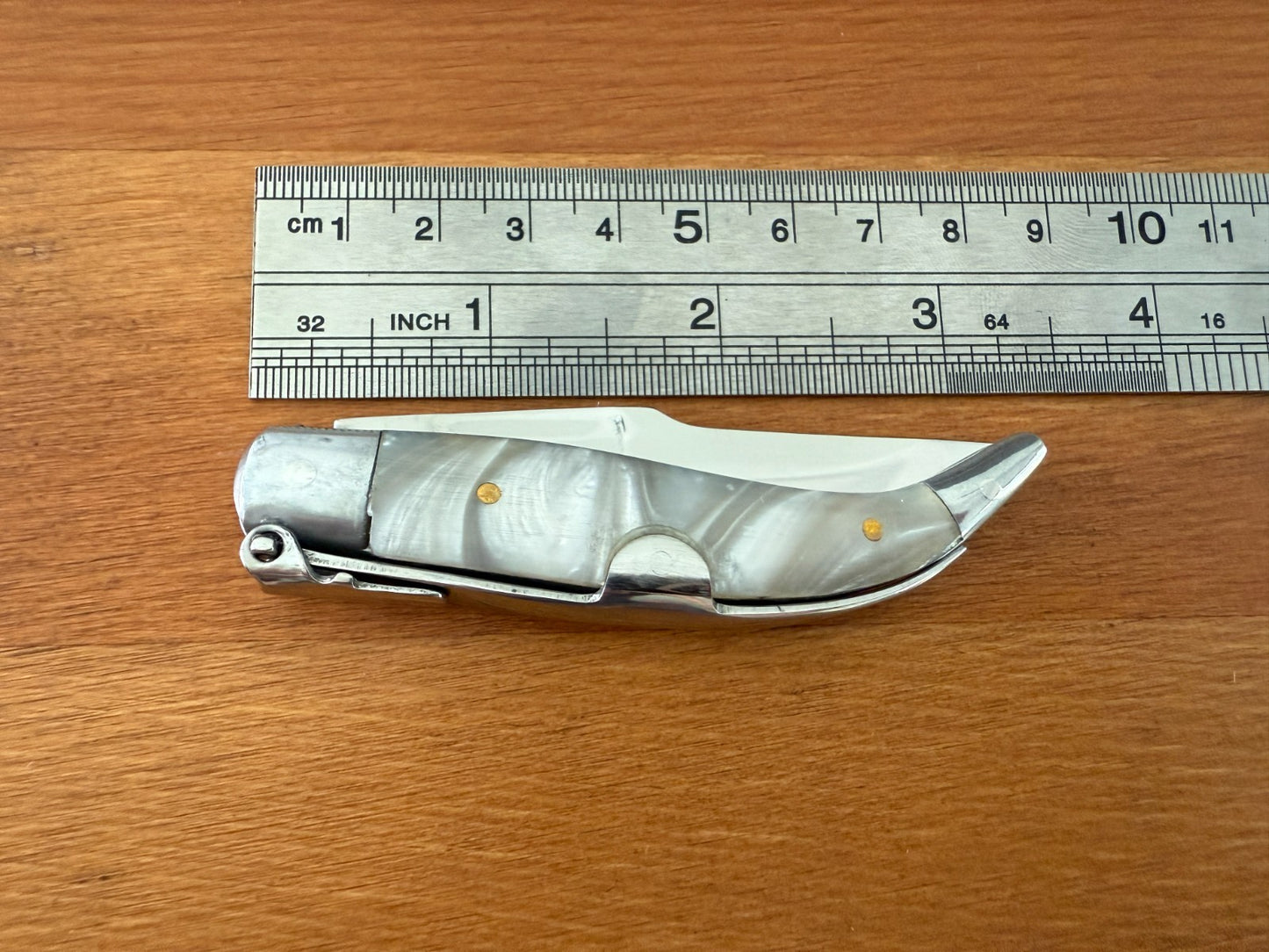 2.6" Steel Blade Spanish Navaja Teja Albacete Mother of Pearl Imitation Scales
