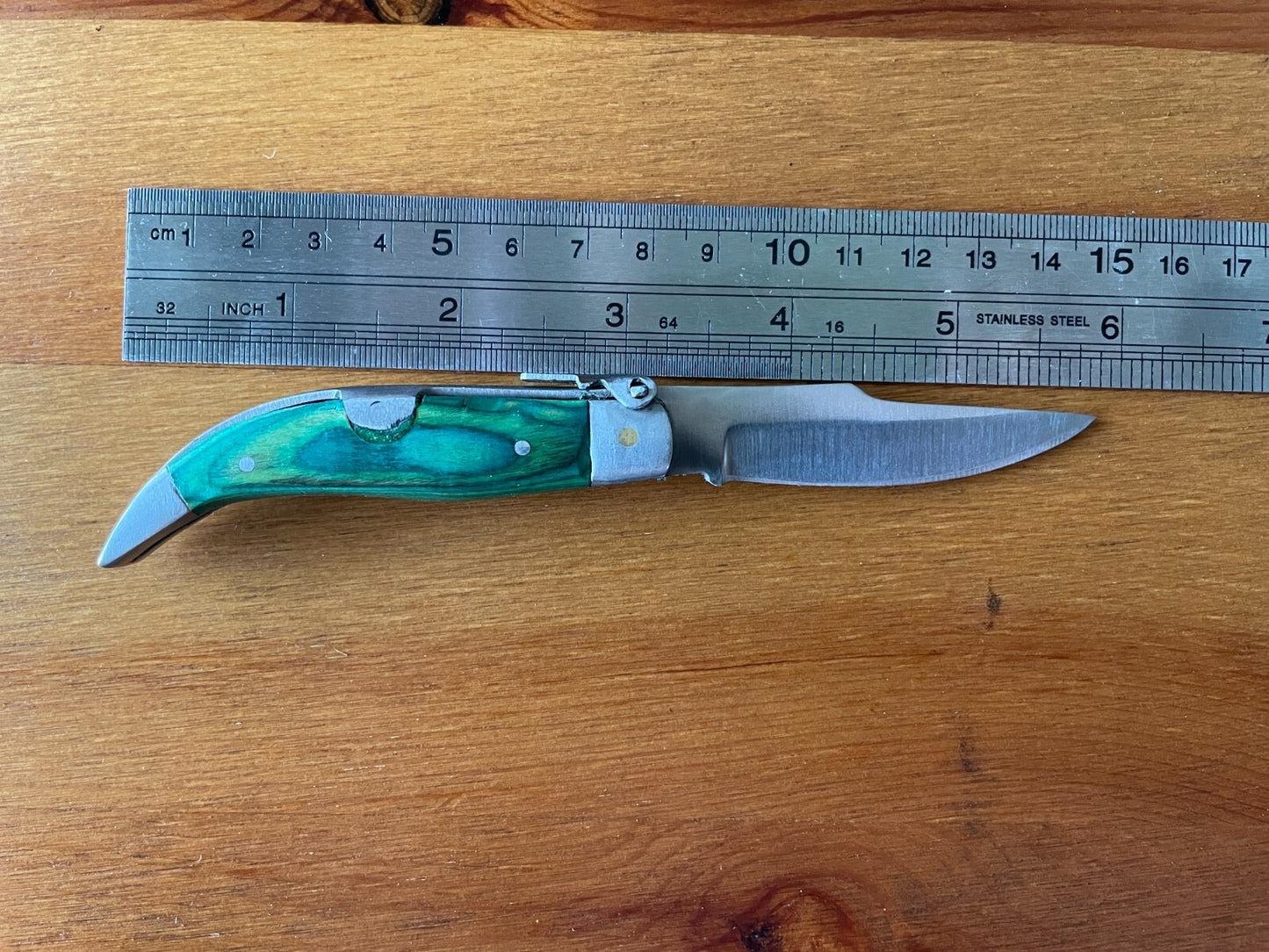 2.5" Spanish Navaja Teja Albacete Pocket Knife Green Wood Handmade - USA Seller