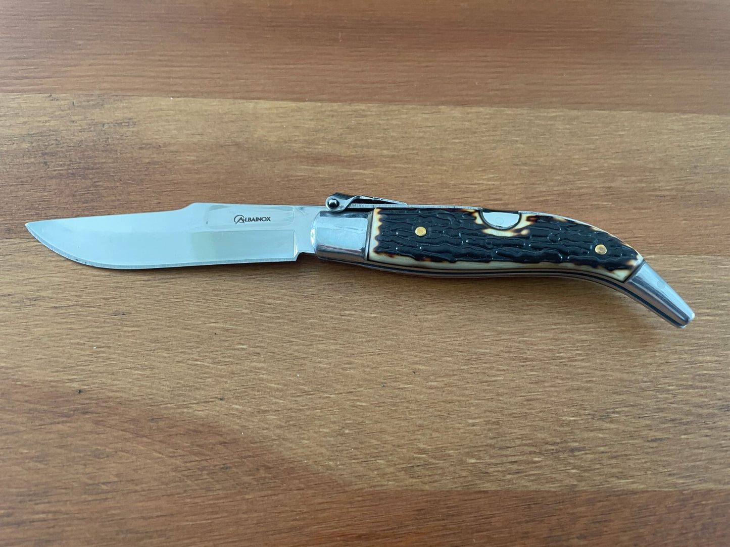 3.22" Stainles Spanish Navaja Teja Deer Antler Imitation Scales Billet Lock