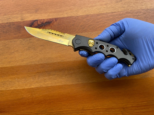 3.54" Steel 420 Plated Gold Titanium Black Aluminum Handle Belt Clip / Tools