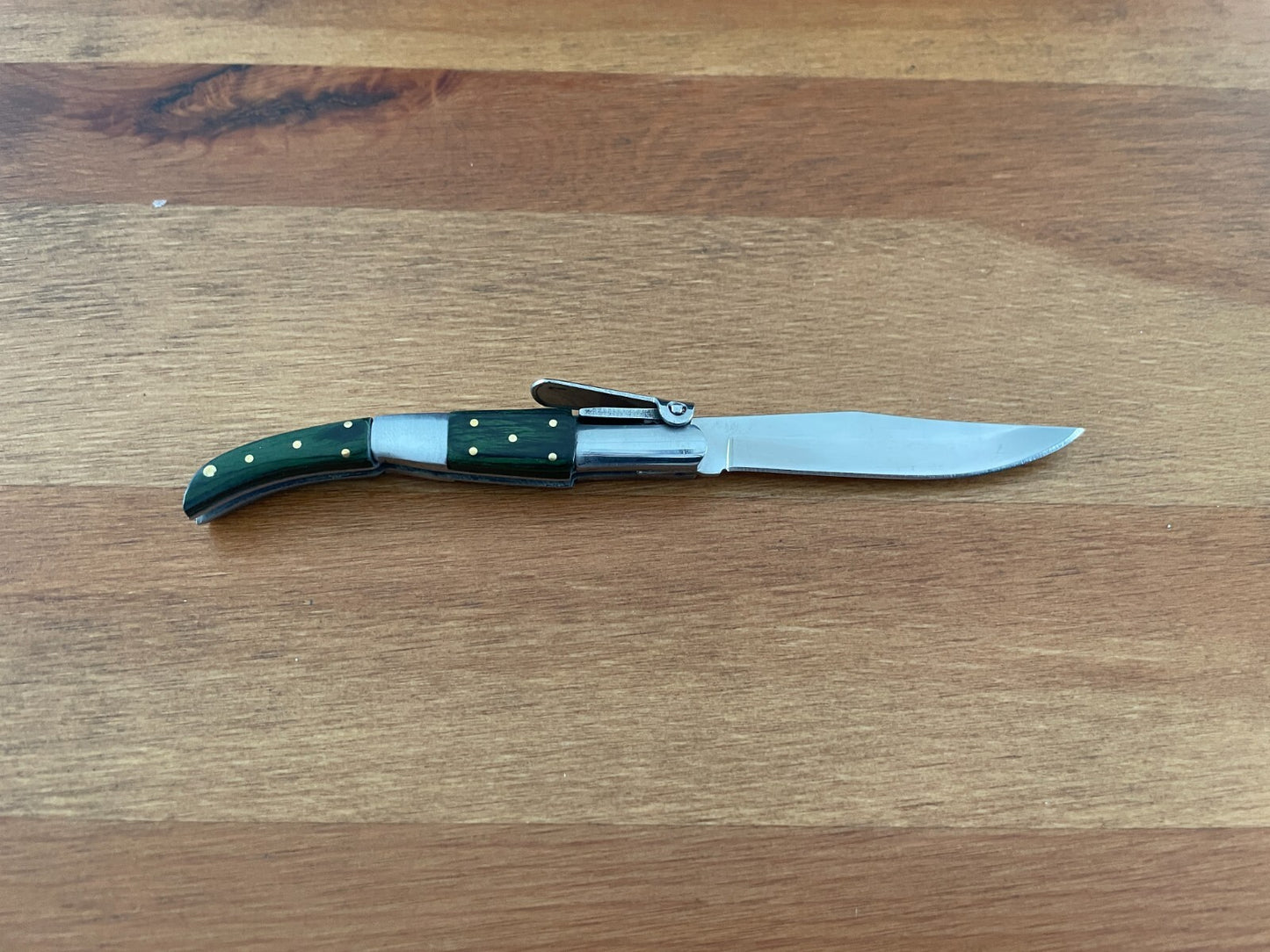 2.75” Arabian Style Navaja Folding Pocket Knife Green Wood and Steel Handle