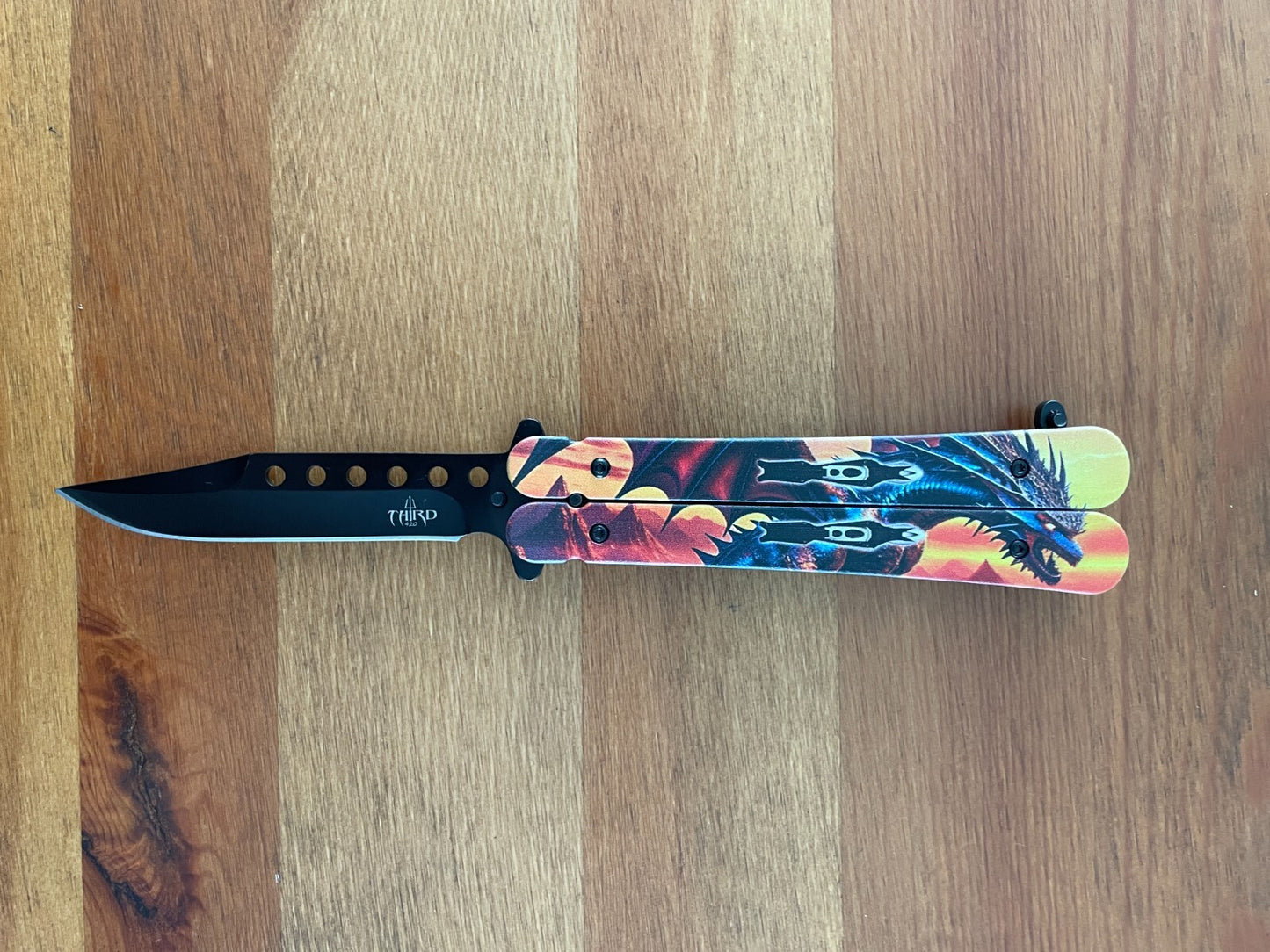 3.6" 420 Steel Black Finish Folding Pocket Knife Dragon Handle 3D Printed