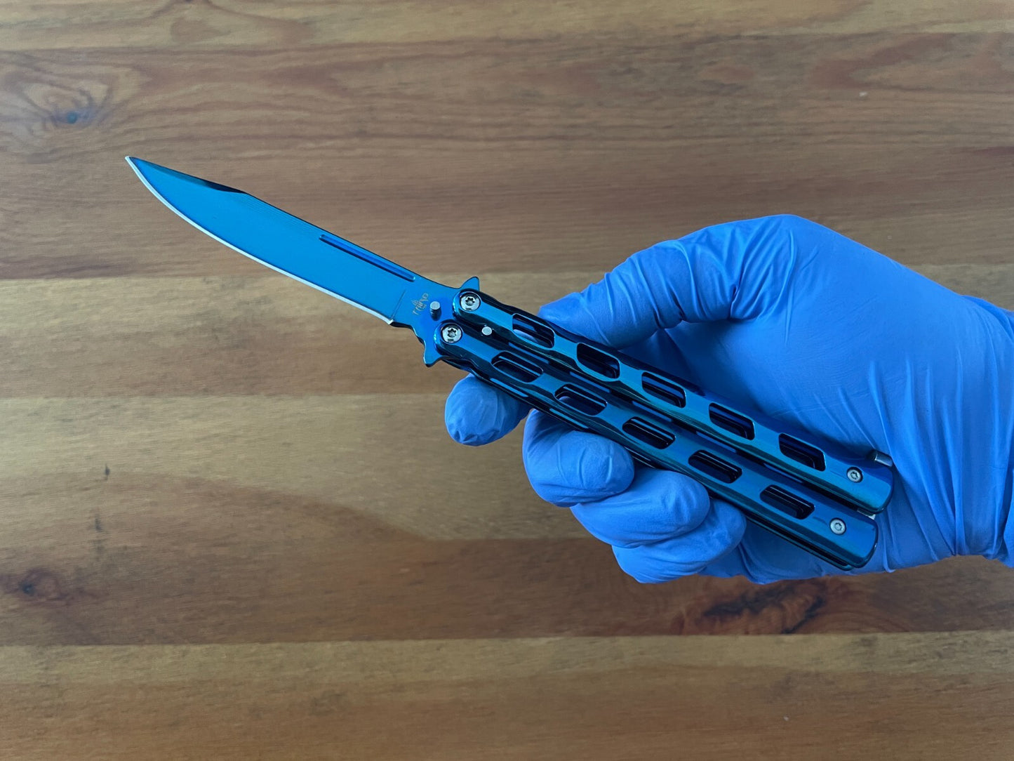 4.7" Stainless Steel Blade Folding Pocket Knife Blue Titanium Plated Handle