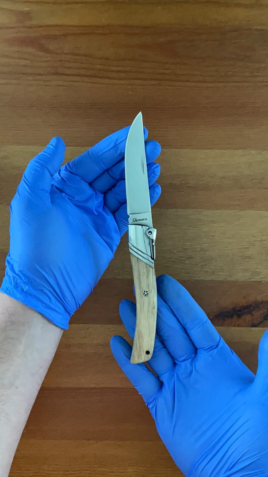 3.54" Spanish Navaja Pocket Knife Zebra Wood Scales With Ratchet & Billet Lock