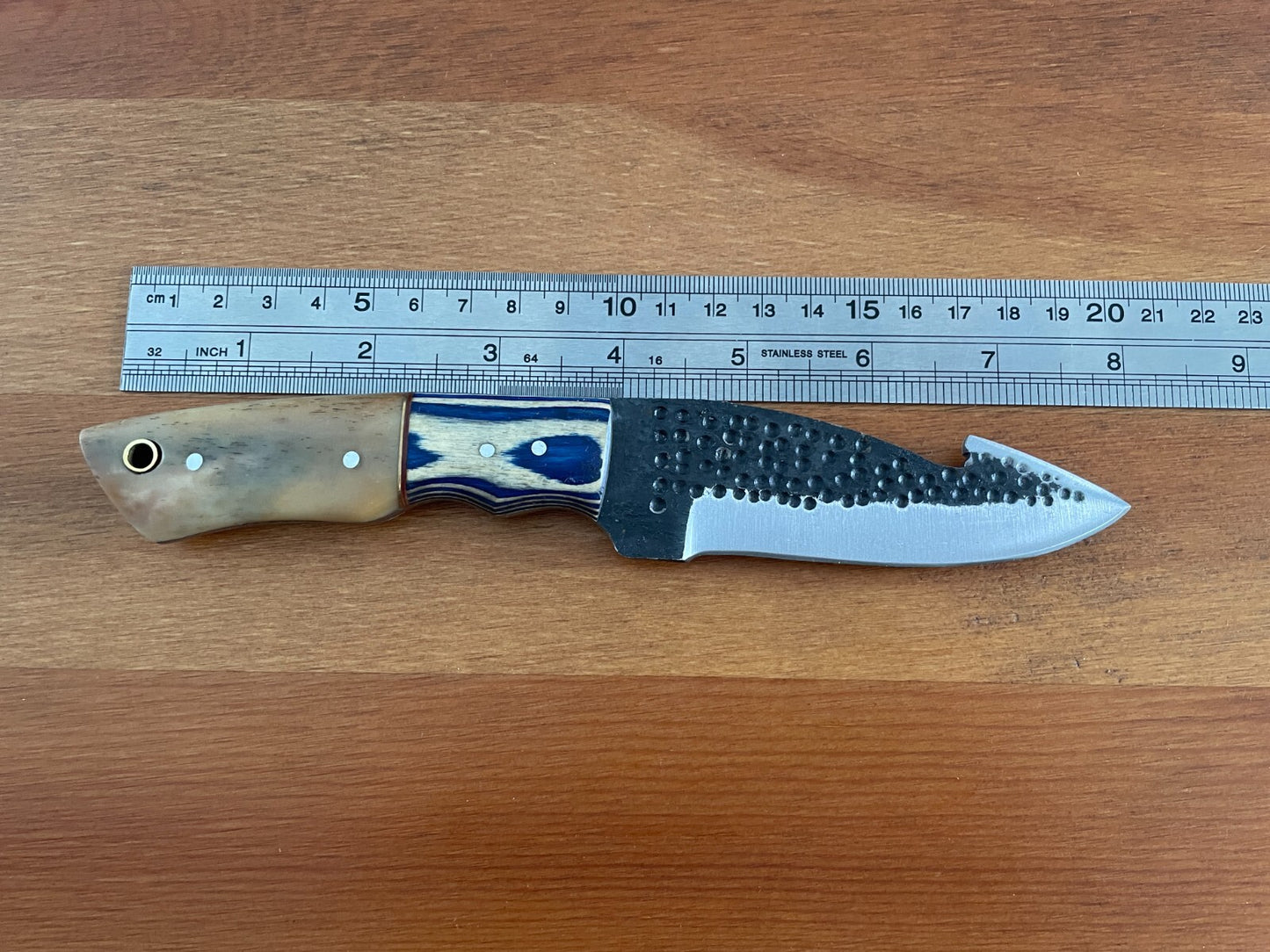 4.2 in. Handmade Hunting Knife Camel bone / Wood Handle Leather Sheath Included