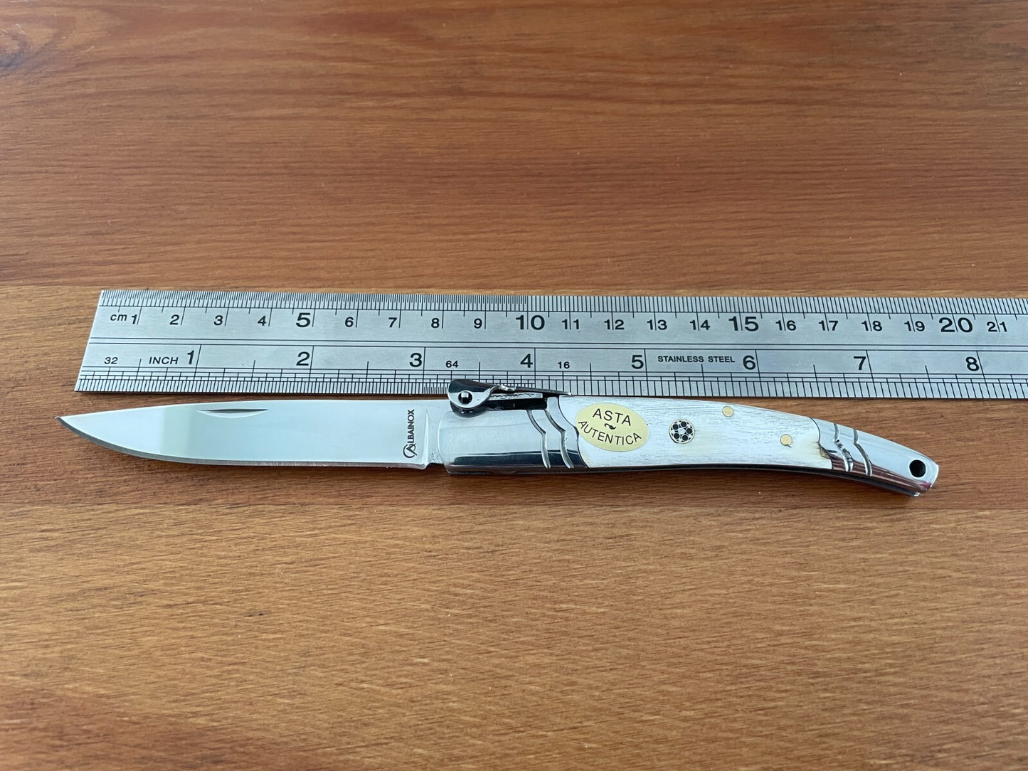 3.14" Spanish Navaja Pocket Knife Bull Horn Scales With Ratchet & Billet Lock