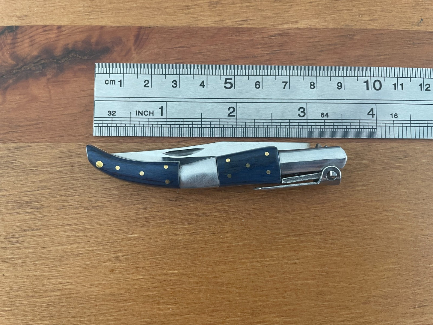 2.75” Arabian Style Navaja Folding Pocket Knife Blue Wood and Steel Handle