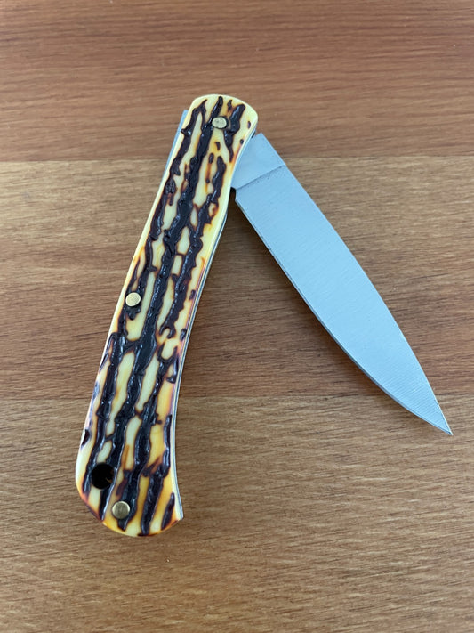 2.7" 420 Steel Blade Pocket Knife Small Navaja Deer Antler Imitation Scales