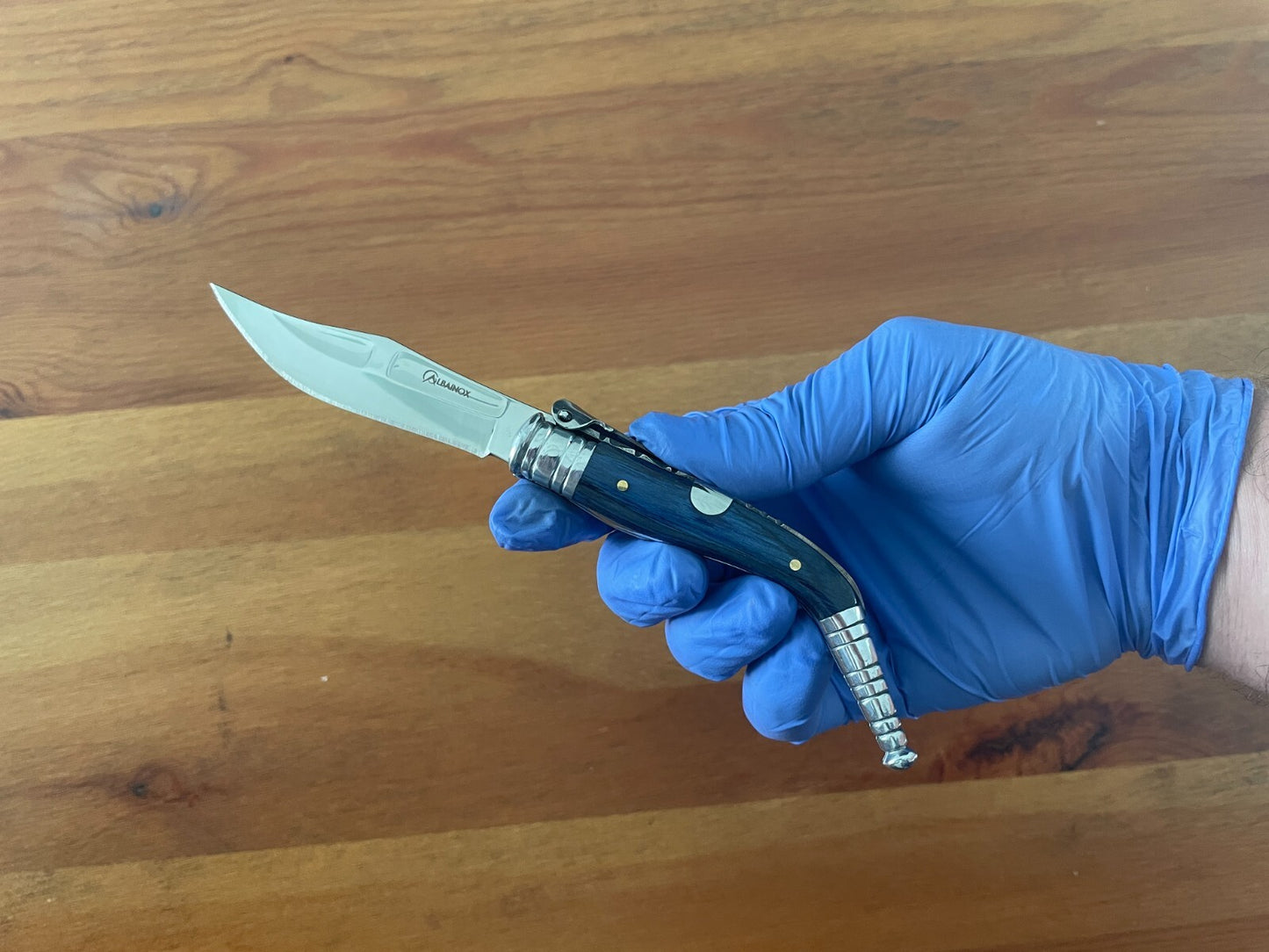 3.15" Blade Spanish Navaja Sevillana Pocket Knife Blue Wood Scales / Ratchet