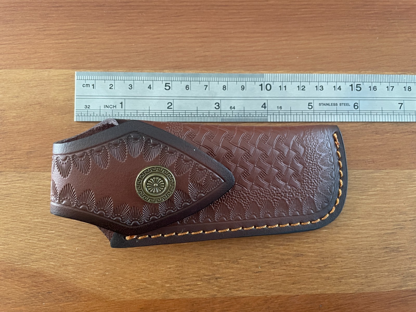 4.4 in. Brown Leather Pocket Knife Sheath with Belt Holder Hand Made Spain