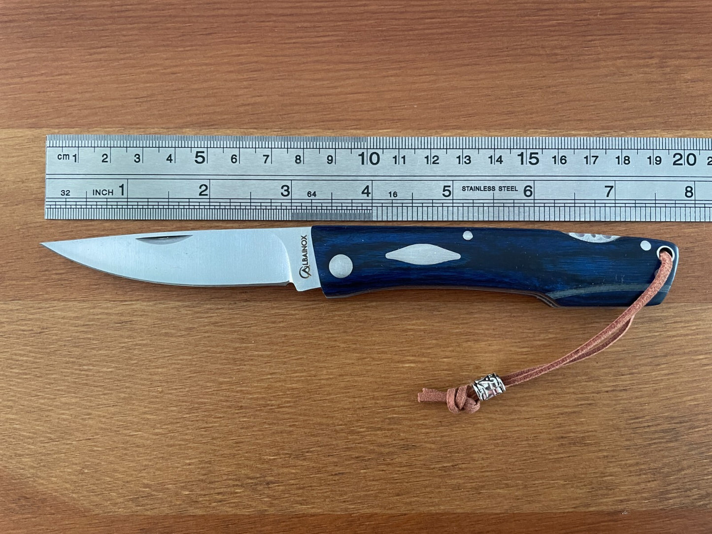 3.15" Stainless Steel Spanish Navaja Pocket Knife Blue Stamina Wood Scales