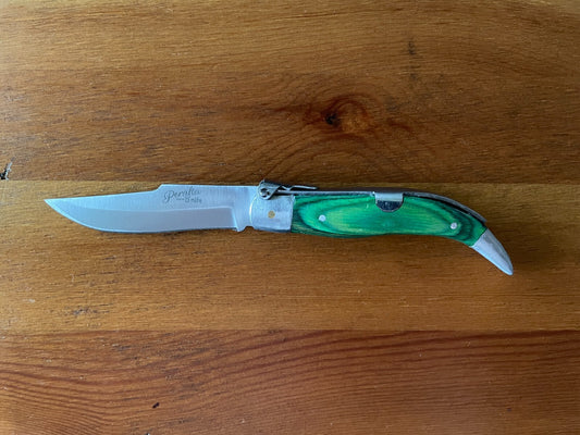 3.14” Spanish Navaja Teja Albacete Pocket Knife Green Wood Handmade - USA Seller