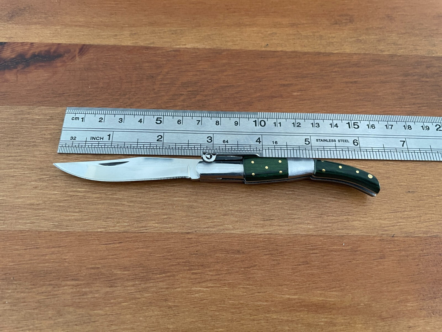 2.75” Arabian Style Navaja Folding Pocket Knife Green Wood and Steel Handle