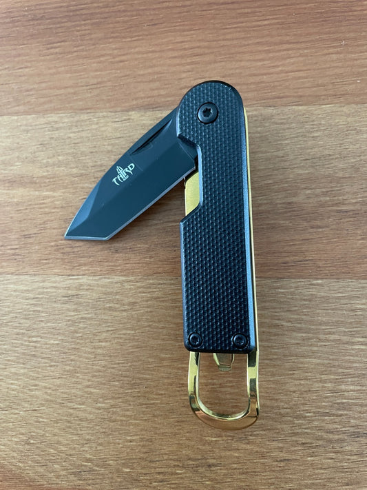 2.17" 420 Steel Oyster Pocket Knife Black-finished Aluminum Handle Bottle Opener