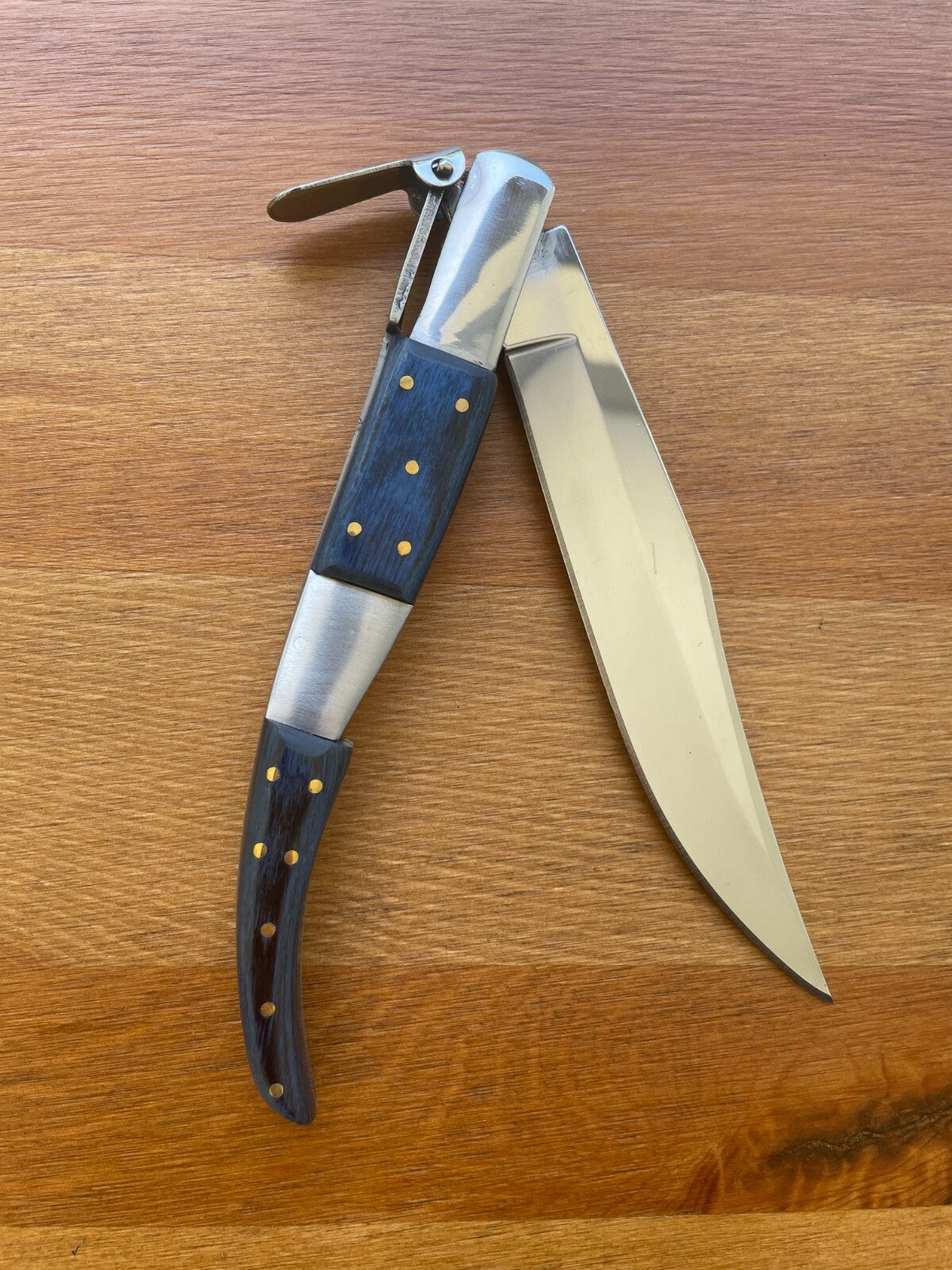 5.11" Arabian Style Spanish Navaja Folding Knife Blue Wood Scales with Ratchet