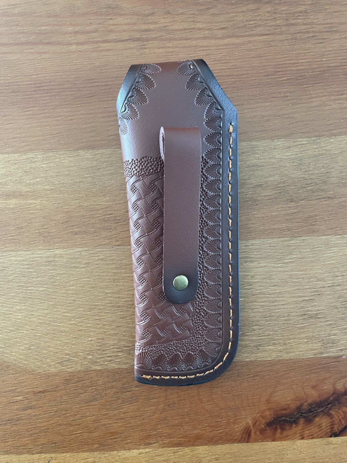 5.9 in. Brown Leather Pocket Knife Sheath Pouch with Belt Holder Hand Made Spain