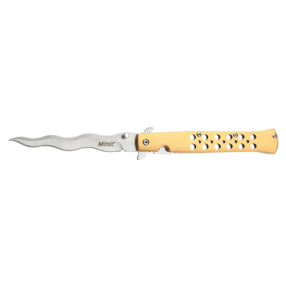 MTech 4" Steel Blade Spring Assisted Pocket Knife Anodized Aluminum Handle Gold