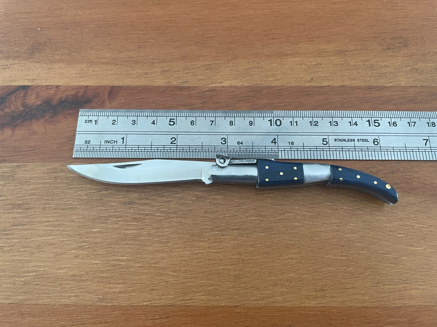 2.75” Arabian Style Navaja Folding Pocket Knife Blue Wood and Steel Handle