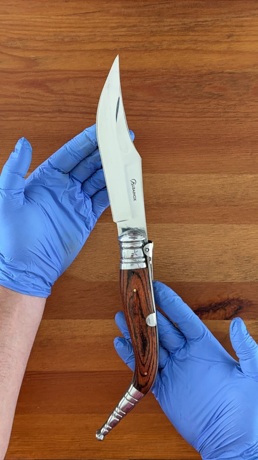 6.5" Spanish Navaja Sevillana Pocket Knife Red Stamina Wood Scales with Ratchet
