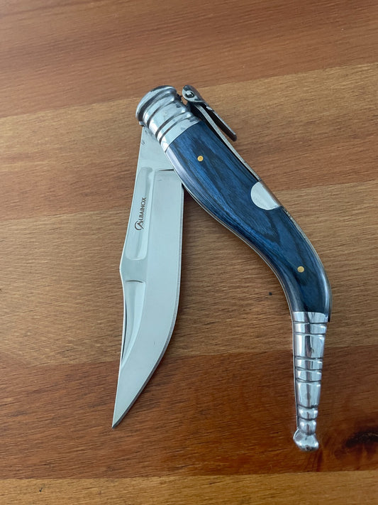 4.5" Spanish Navaja Sevillana Pocket Knife Blue Wood Stamina Scales with Ratchet