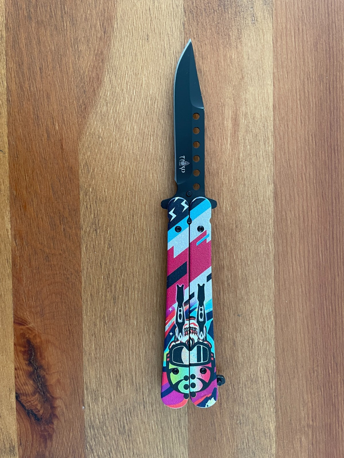 3.6" 420 Steel Black Finish Folding Pocket Knife Skull Handle 3D Printed