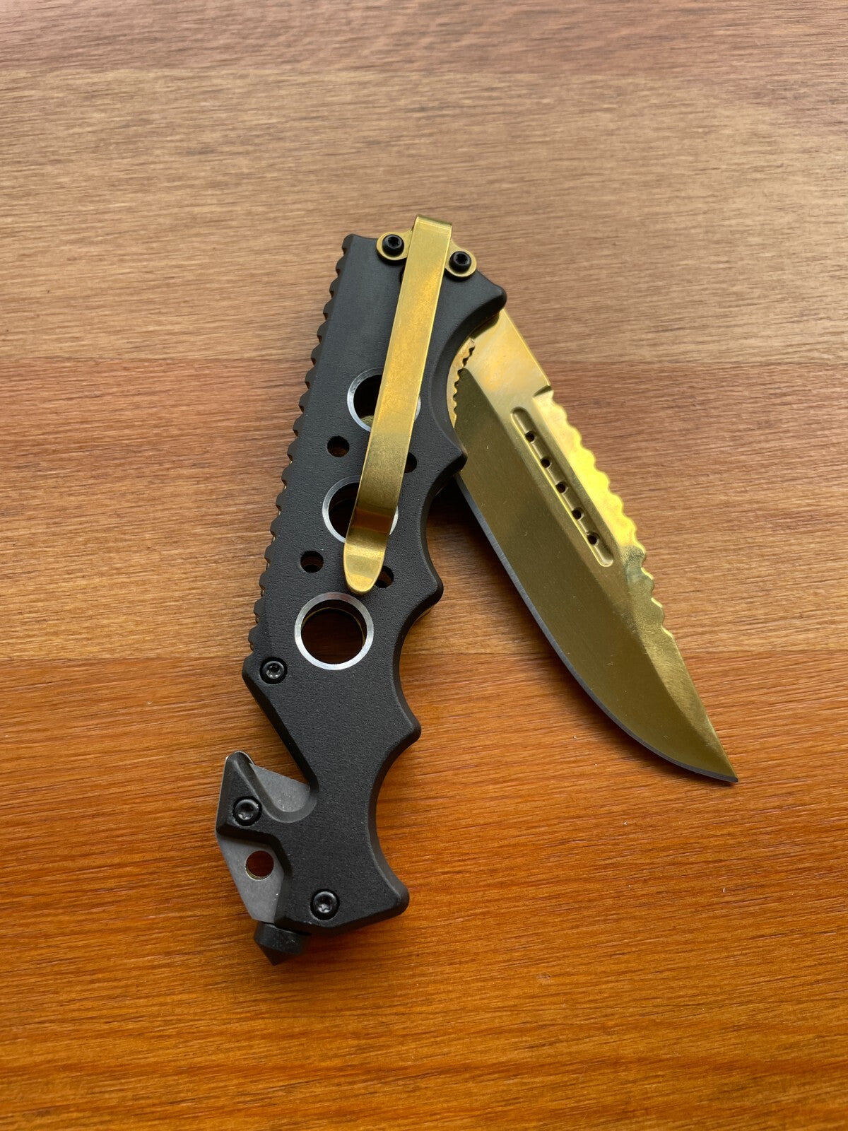 3.54" Steel 420 Plated Gold Titanium Black Aluminum Handle Belt Clip / Tools