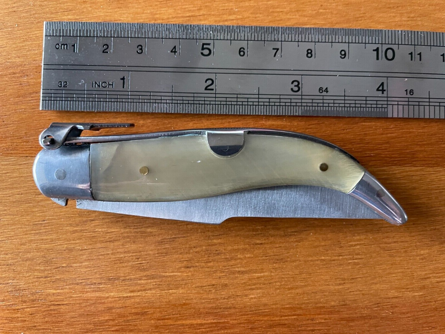 3.14” Spanish Navaja Pocket Knife Bull Horn Scales Handmade Unique - USA Seller