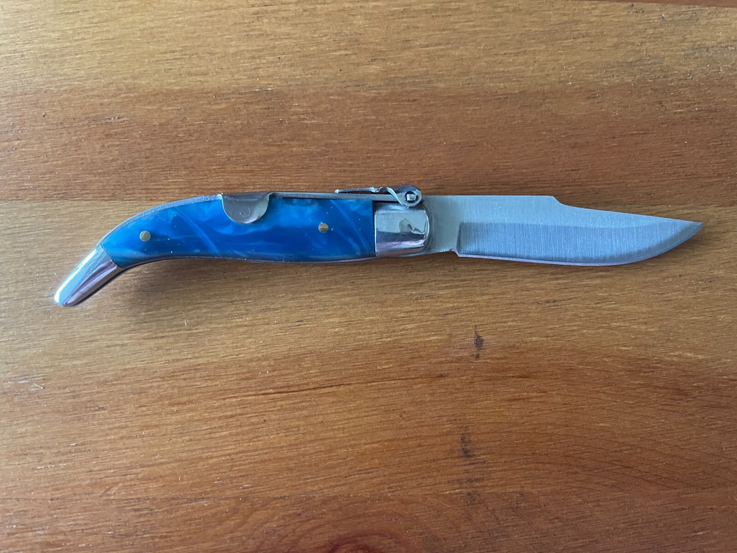 2.5” Spanish Navaja Teja Albacete Pocket Knife Blue Celluloid Scales From Spain