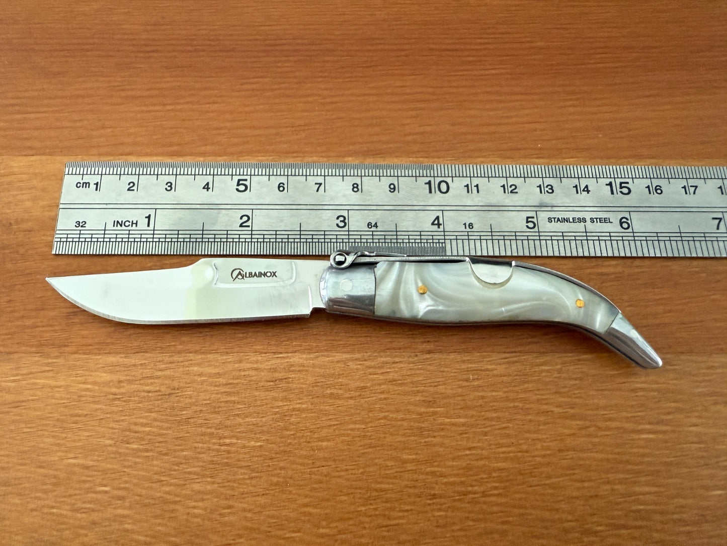 2.6" Steel Blade Spanish Navaja Teja Albacete Mother of Pearl Imitation Scales