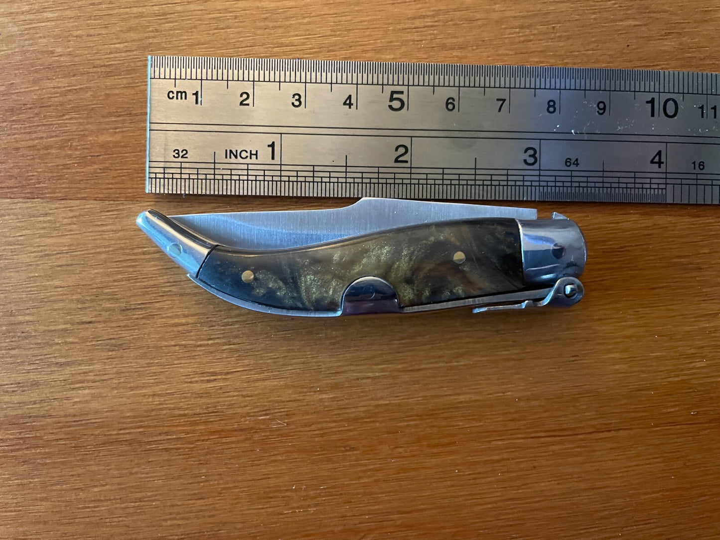 2.5” Spanish Navaja Teja Albacete Pocket Knife Brown Celluloid Scales From Spain