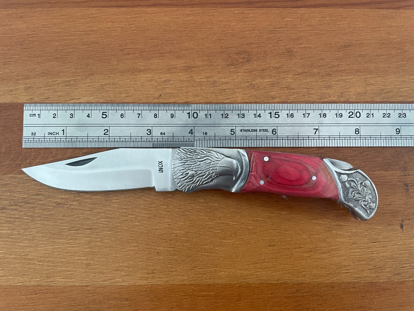 3.5" Spanish Navaja Pocket Knife Eagle Bolsters Wood Scales Lockback USA Seller