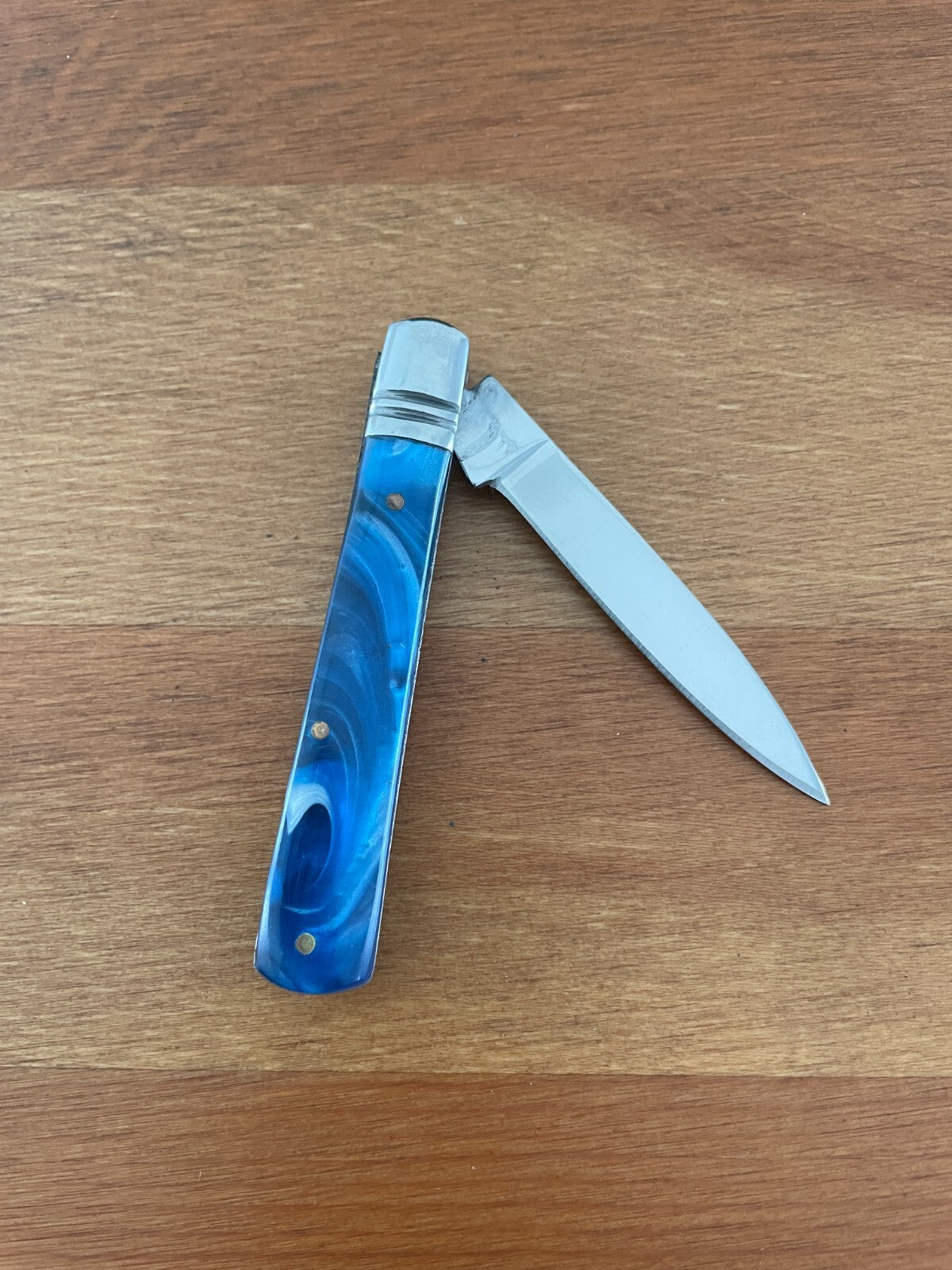 2.5" Spanish Navaja Albacete Classic Pocket Knife Blue Celluloid Scales