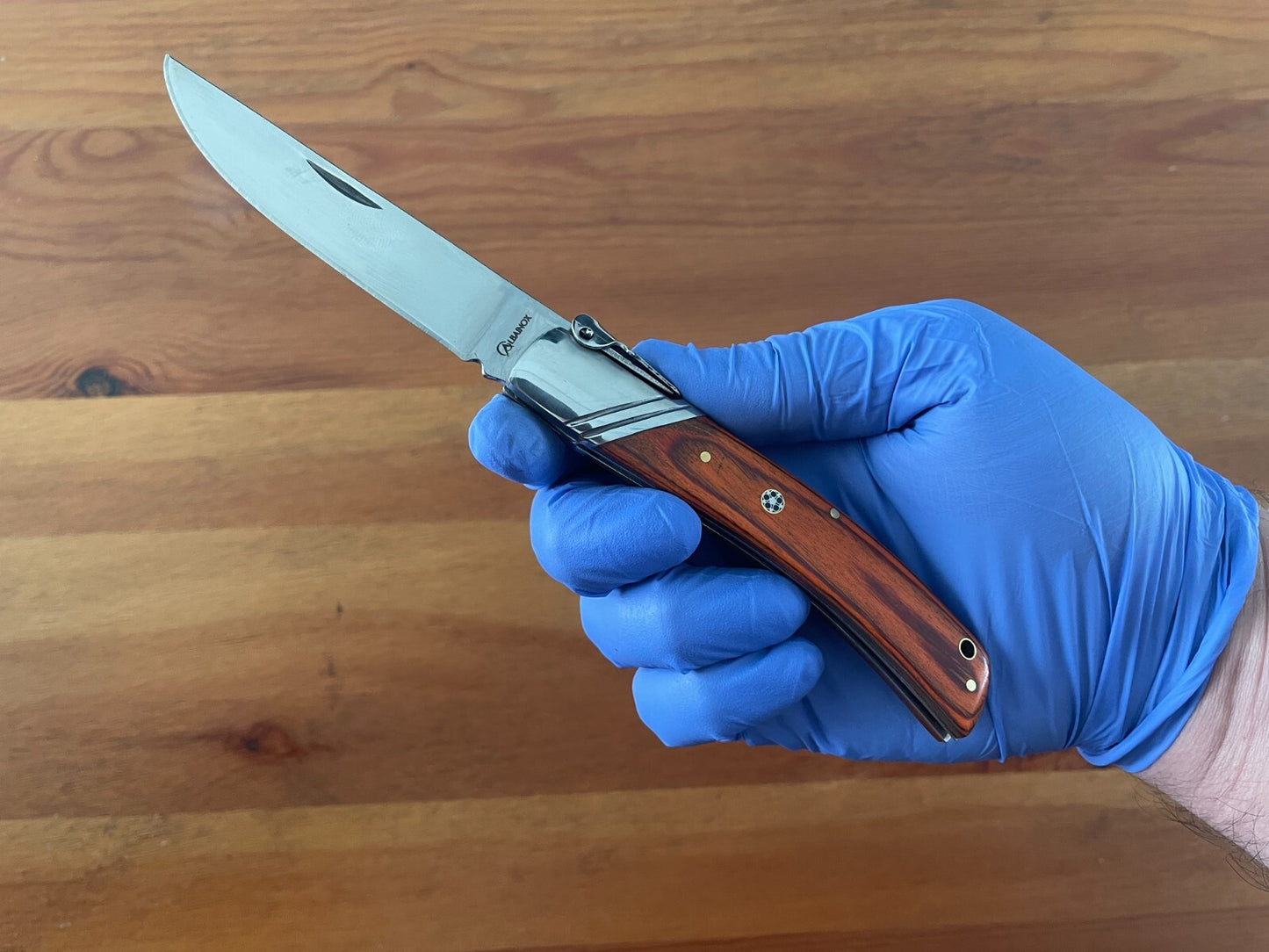 3.54" Spanish Navaja Pocket Knife Stamina Wood Scales With Ratchet & Billet Lock