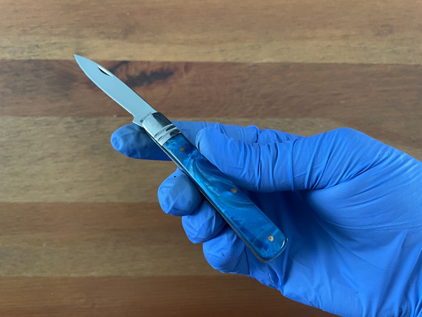 2.5" Spanish Navaja Albacete Classic Pocket Knife Blue Celluloid Scales