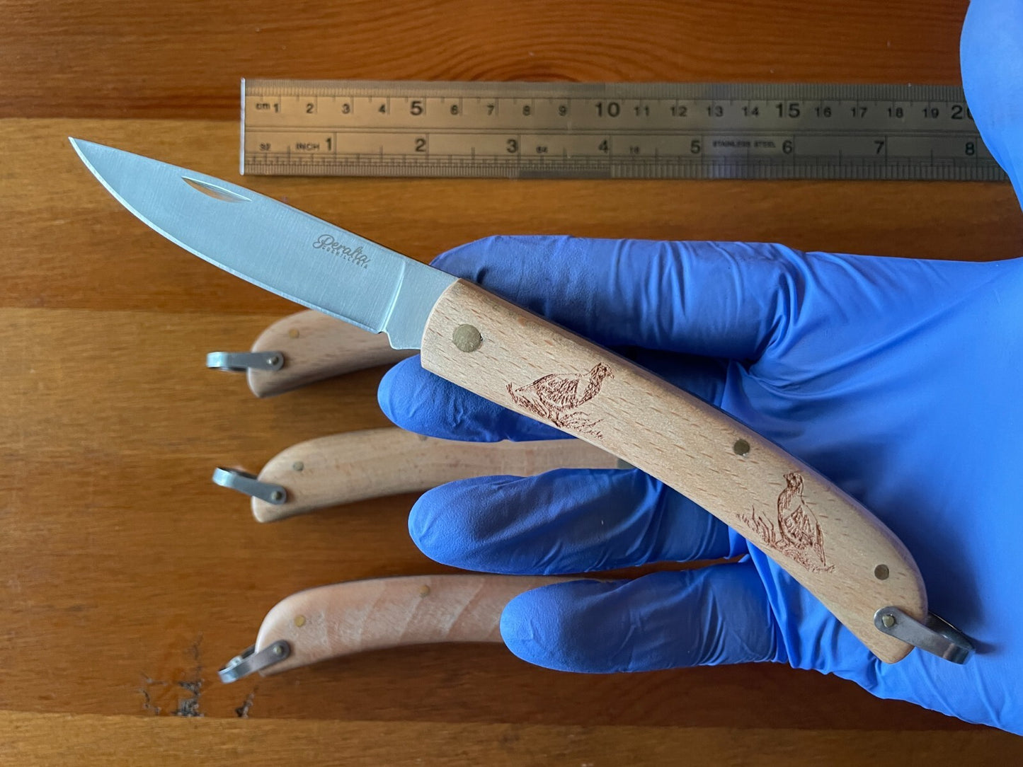 3.4" Set of 4 Spanish Navajas Wooden Handle Hunter Motif Folding Pocket Knife