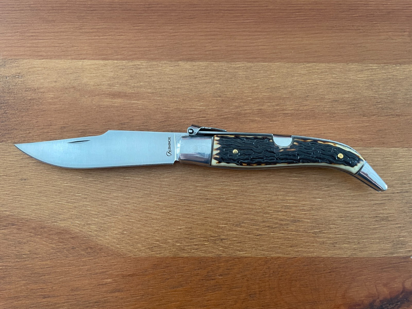 3.7" Carbon Steel Spanish Navaja Teja Deer Antler Imitation Scales Billet Lock