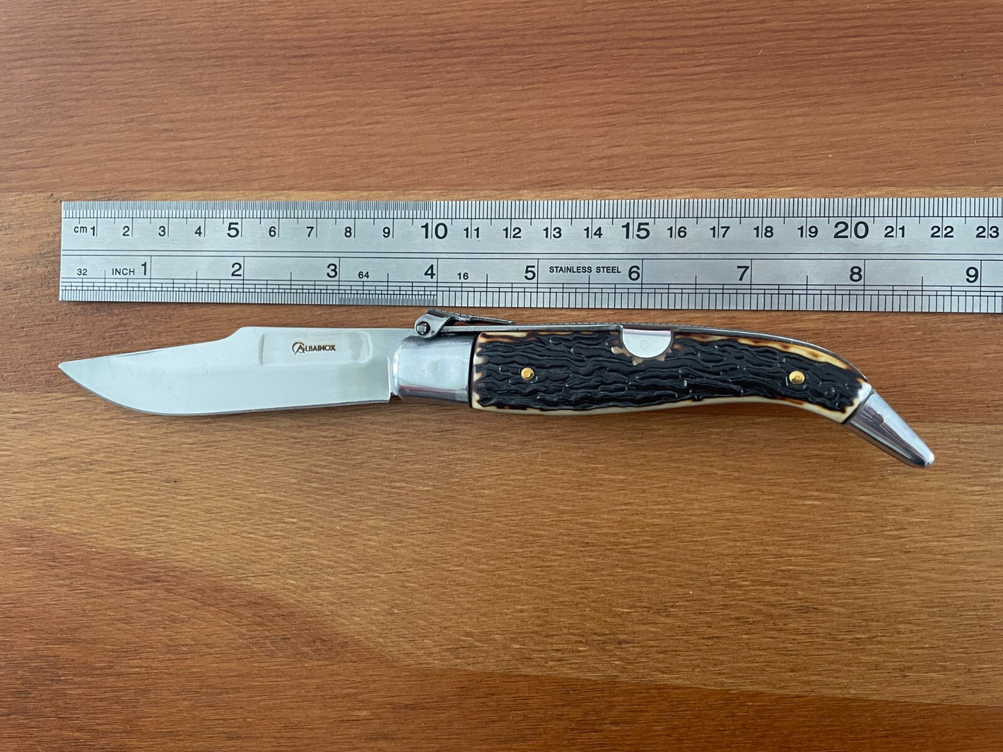 3.7" Spanish Navaja Teja Deer Antler Imitation Scales Billet Lock No Ratchet