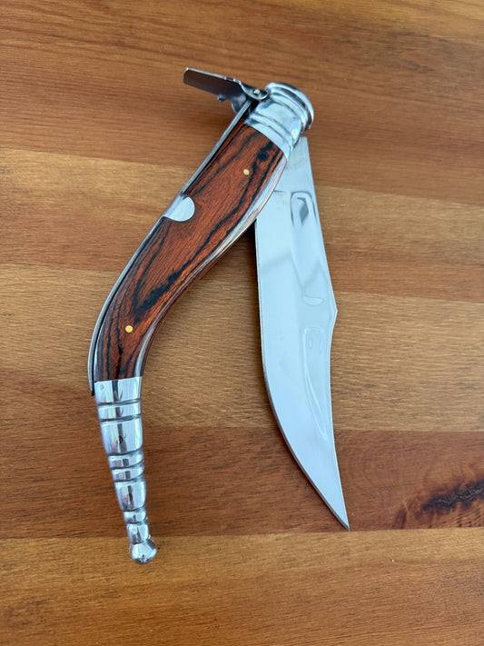 6.5" Spanish Navaja Sevillana Pocket Knife Red Stamina Wood Scales with Ratchet