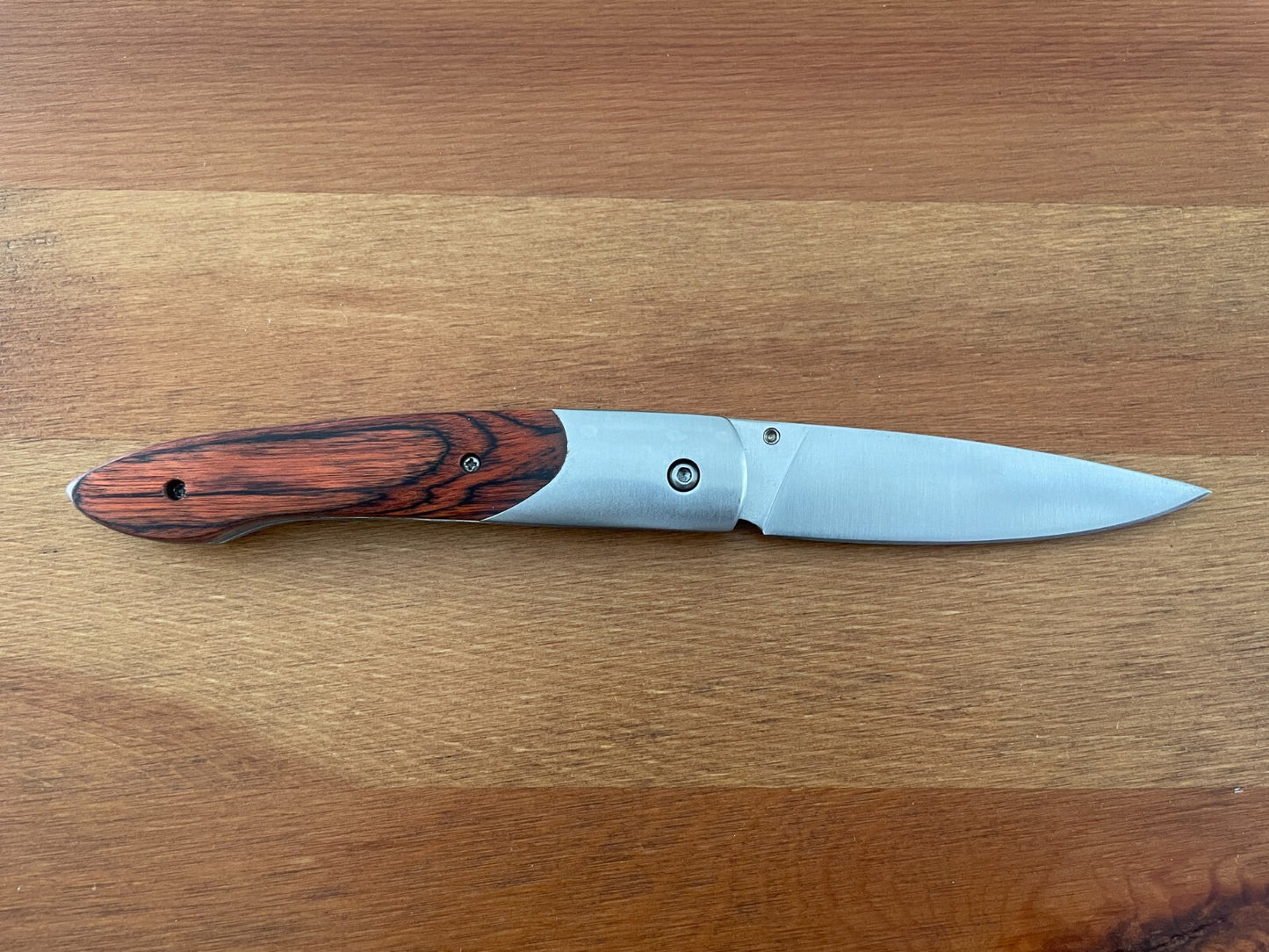3.5" Stainless Steel Satin Blade Folding Pocket Knife Steel and Wood Handle