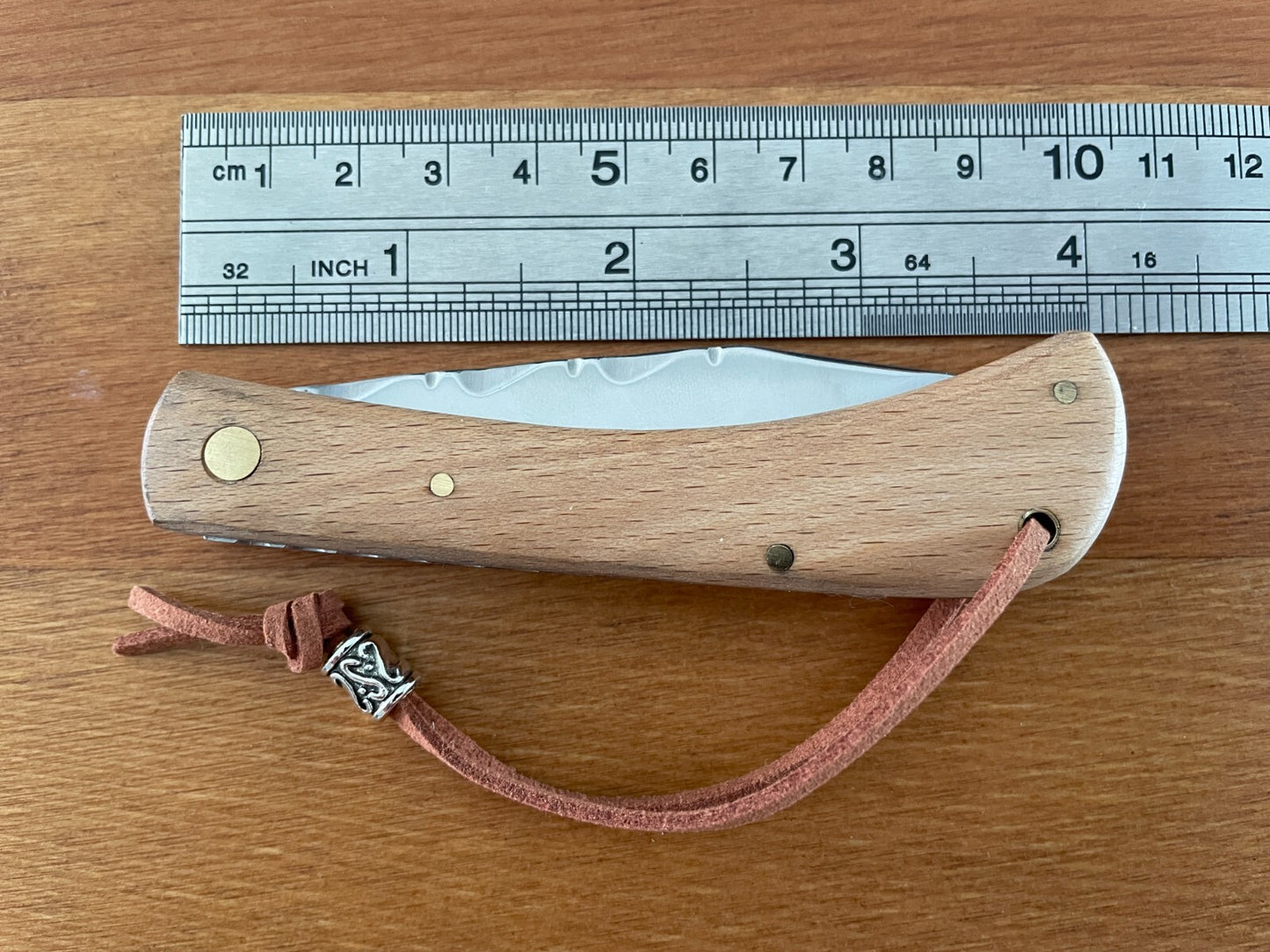 3” Stainless Steel Navaja Folding Knife Wood Handle With Cord Slipjoint / Spain