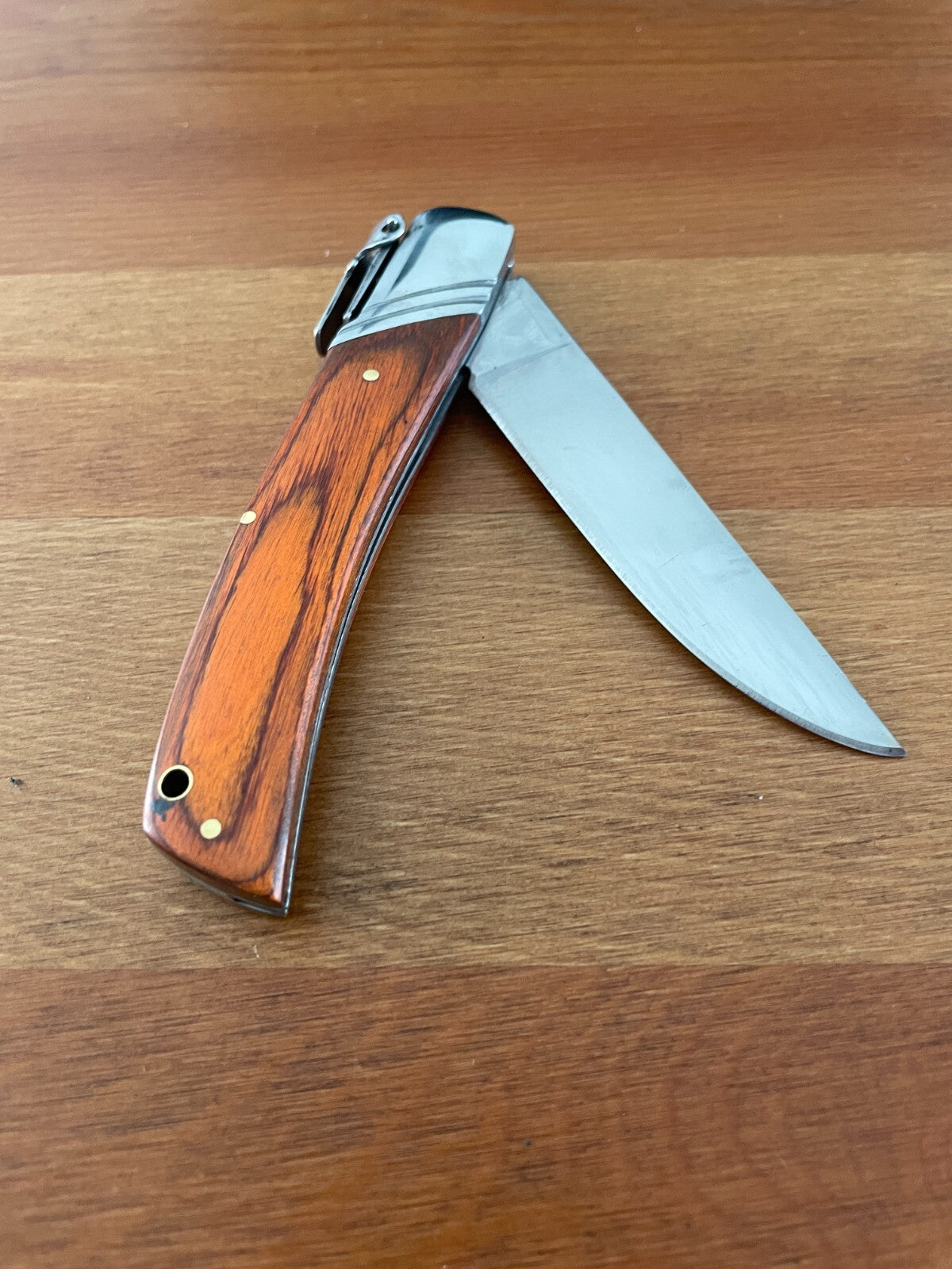 3.54" Spanish Navaja Pocket Knife Stamina Wood Scales With Ratchet & Billet Lock