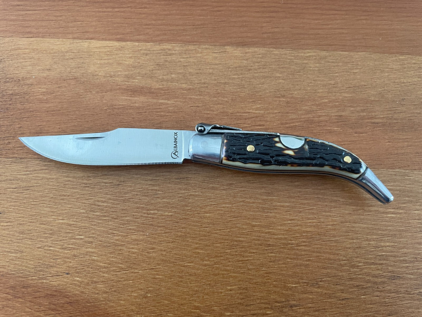 2.6" Carbon Steel Spanish Navaja Teja Deer Antler Imitation Scales Billet Lock