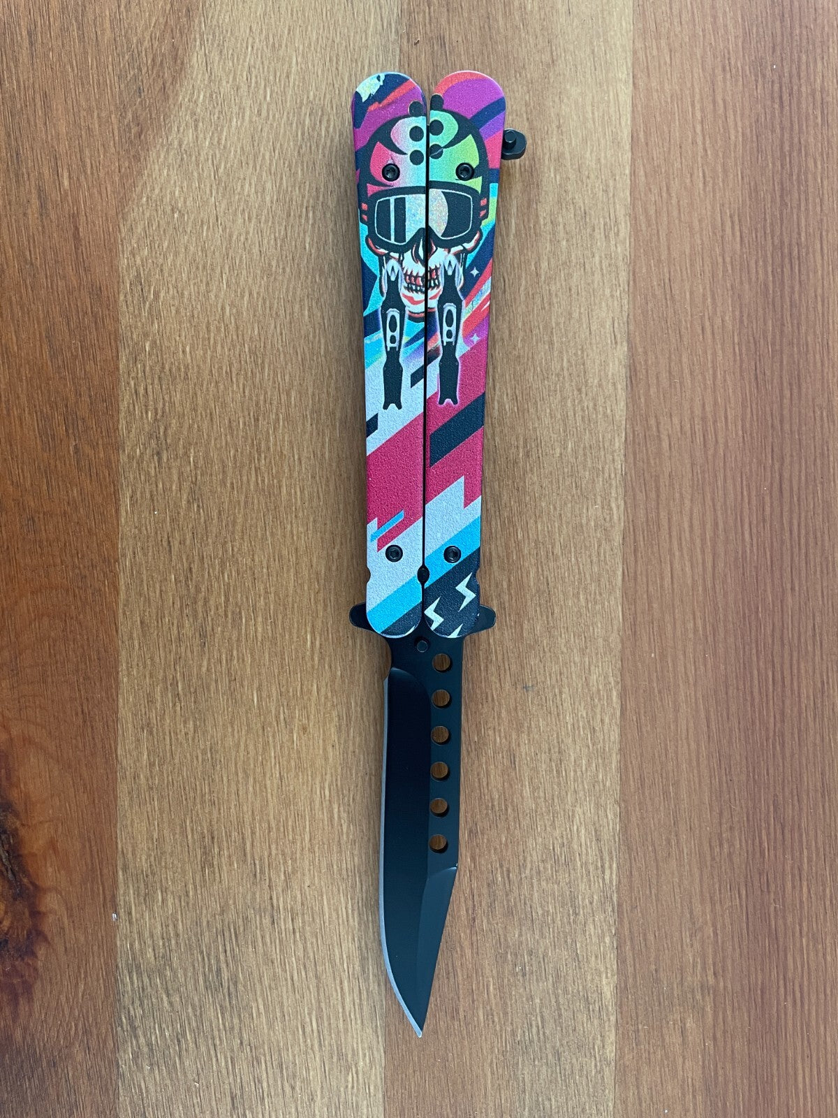 3.6" 420 Steel Black Finish Folding Pocket Knife Skull Handle 3D Printed